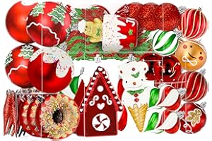 SHareconn 86pcs Christmas Tree Balls Ornaments, Shatterproof Plastic Decorative Baubles for Christmas Tree Decorations, Holiday Wedding Party Decoration, Festive Ornaments, Red Green White