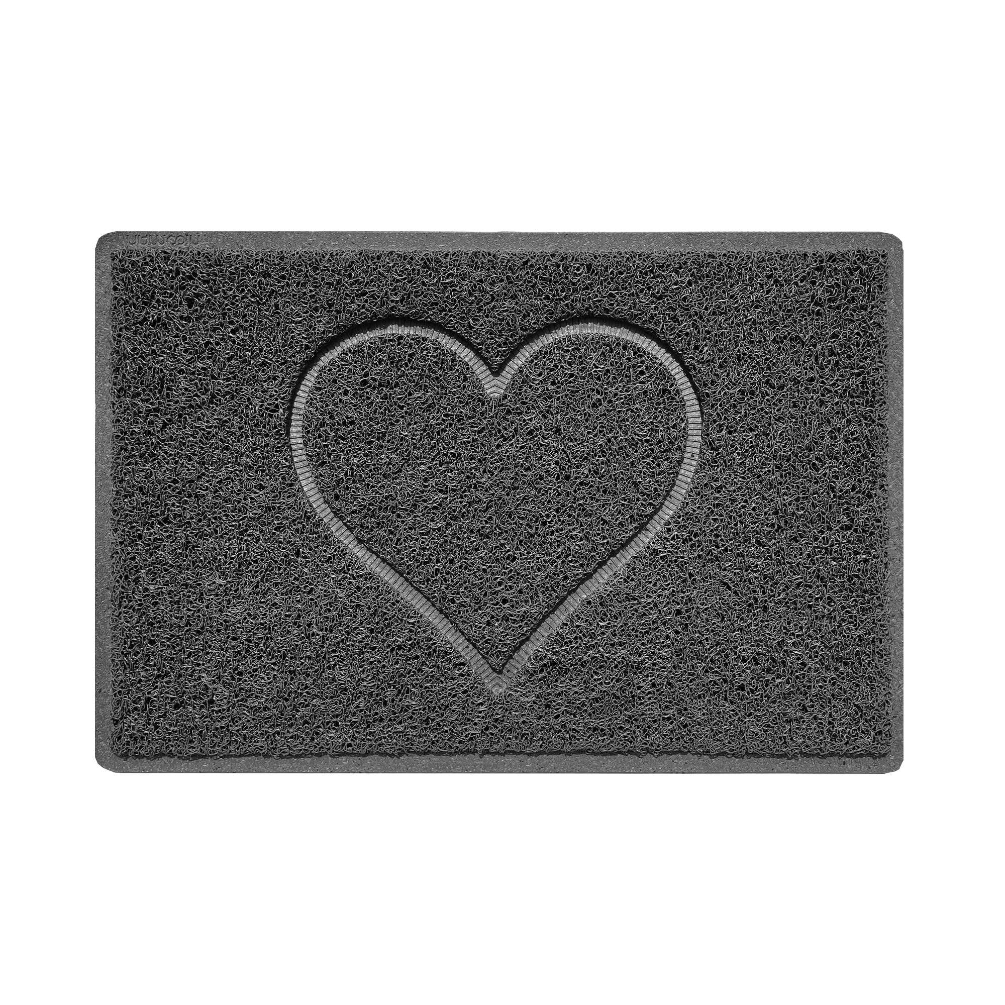 Nicoman Heart Embossed Shape Door Mat Dirt Trapper PVC Spaghetti Mat Washable Quick Drying Barrier Doormat-Dark Grey (Drainage Open-Back)-Small (60x40cm)