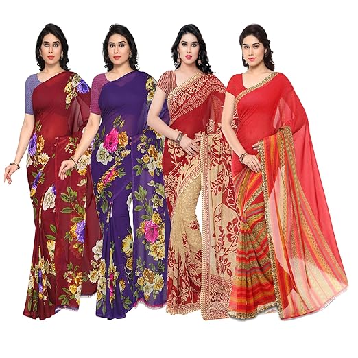 Anand Sarees Womens Faux Georgette Saree With Unstitched Blouse Piece (PACK_OF_4_1052_3_1052_4_1086_5_1164_1_Multicolored)