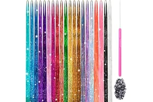DEJIOVEY 20 Colors Hair Tinsel Kit, Fairy Hair Extensions Heat Resistant 48 Inches 4000 Strands, Hair Tensile Stencils Tinsle Highlights Sparkling Glitter Hair for Girls Party Halloween Christmas Cosplay