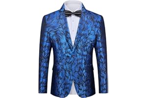YND Men's Floral Tuxedo Jacket, French Suit Blazer, Slim Fit with Bow Tie for Wedding, Prom, Dinner