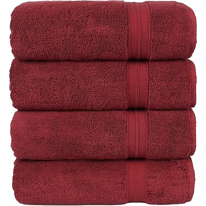 4 Piece Bath Towel Set For Bathroom 2 Ply Turkish Cotton Cranberry