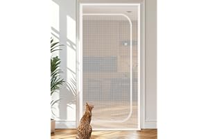 BFNN Cat Screen Door, Extra Tall Cat-Proof Mesh Gate, Fit Door Size 32'' x 80'', Anti Scratch Mesh with Zipper Closure, for L