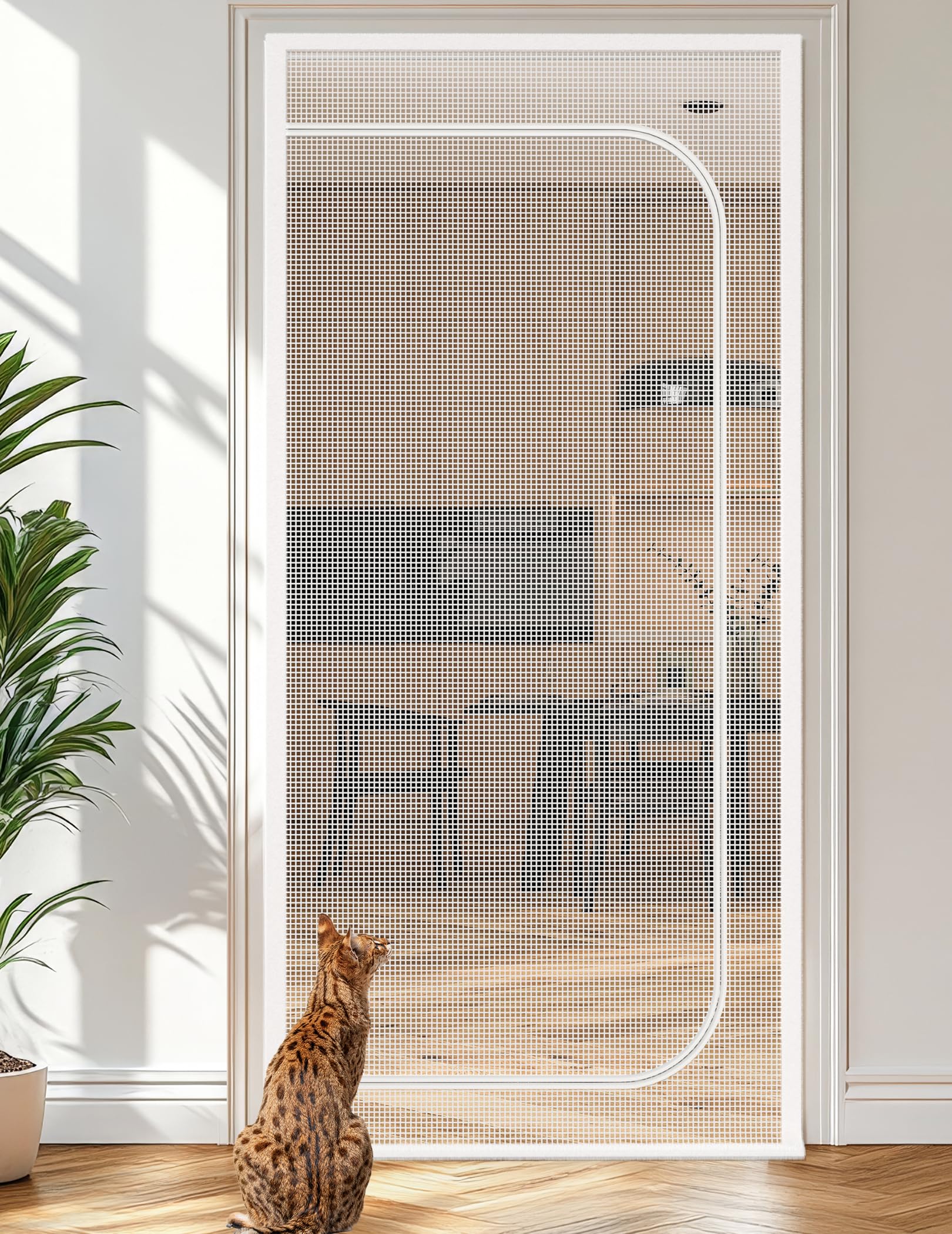 Photo 1 of BFNN Cat Screen Door, Extra Tall Cat-Proof Mesh Gate, Fit Door Size 32'' x 80'', Anti-Cat Scratch Mesh with Zipper Closure, for Living Room, Kitchen, Bedroom (White)