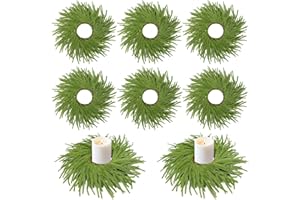 GLOMAXLY 6 Pcs Christmas Candle Ring Wreaths, 12in Mini Wreaths Artificial Norfolk Green Pine Wreath Garland Candlestick for Xmas Winter Wedding Greenery Decor Home Table Centerpiece Door Decorations
