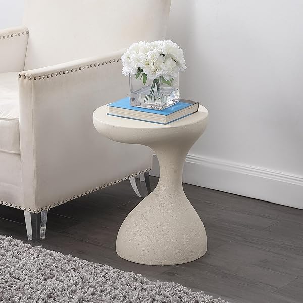 JONATHAN Y TBL1110B BORACAY 19.75″ MODERN MINIMALIST INDOOR/OUTDOOR RESIN DRINK TABLE, PEDESTAL, CONTEMPORARY, MID-CENTURY, ART DECO, BOHEMIAN, PATIO, GARDEN, BATHROOM, LIVING ROOM, CREAM TERRAZZO