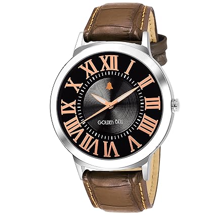 Golden Bell Amethyst Black Dial Brown Strap Analog Wrist Watch for Men - GB-1111