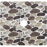Hombys Non Slip Shower Mat 27x27 in, Shower Floor Mats with Drain Hole, Secure PVC Loofah Mat, Boho Coffee Pebble