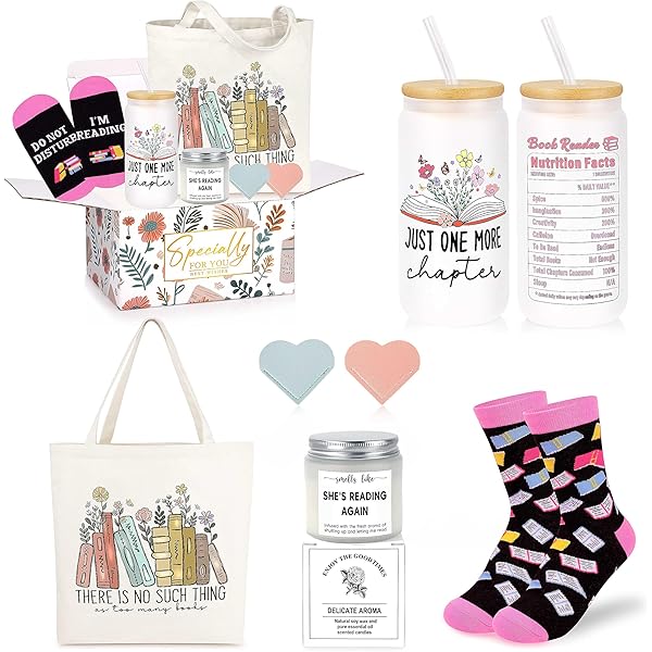 Sweetude 4 Pcs Book Lovers Gifts Sets Include Book Tote Bag, Bookworm Bracelet With Wish Card, Canvas Makeup Bag, And Bookish Keychain For Women Readers Books Lover Gifts - View #6