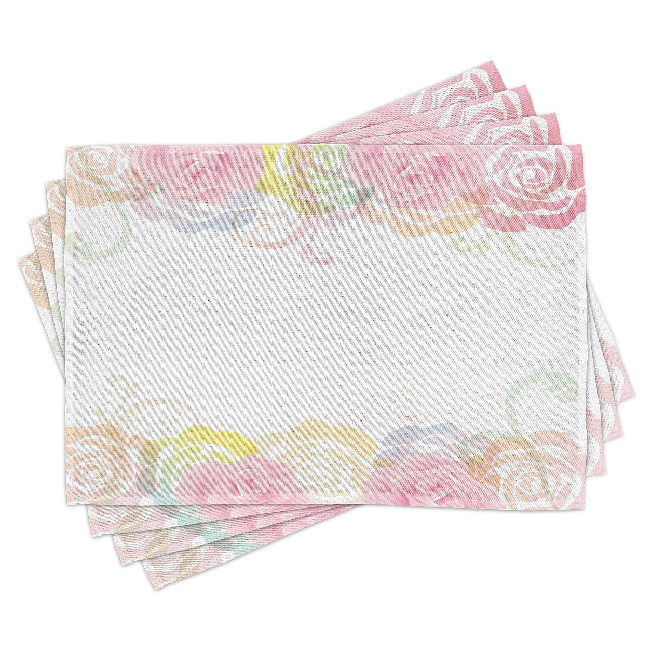 ABAKUHAUS Rose Place Mats Set of 4, Tender Springtime Borders, Washable Fabric Placemats for Dining Room Kitchen Table Decor, Multicolor