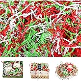 QOIUSO 8oz Christmas Crinkle Paper Filler — 1/2LB Red, Green & White Shredded Raffia/Crinkle Cut Paper for Gift Baskets, Boxes, Bags & Holiday Packaging — Fluffable Reusable Basket & Box Filler