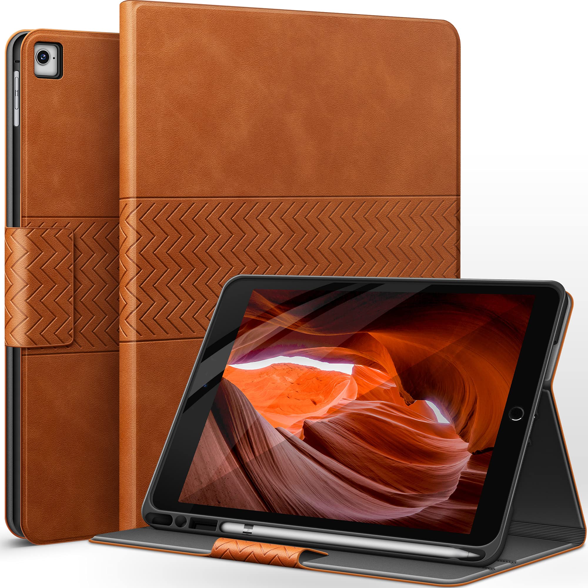AUAUA Case for iPad 6th/5th Generation(9.7-Inch, 2018/2017 Model), iPad Pro 9.7, iPad Air 2/Air 1, with Pencil Holder, Auto Sleep/Wake, Vegan Leather (Brown) — image 1