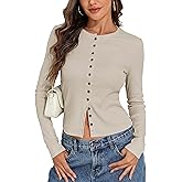 PrettyGuide Women's Long Sleeve Crop Tops Ribbed Cotton Button Down Cardigan Y2K Slim Fit Going Out Tops Casual Tees