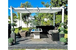 PURPLE LEAF 10' x 13' Outdoor Aluminum Pergola White Heavy-Duty Retractable Pergola Patio Metal with Double Sun Shade Canopy for Gardens Deck Backyard, White