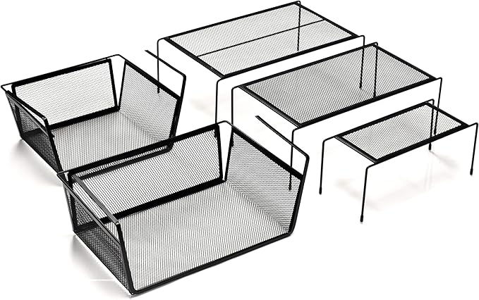 Juego de organizador de armario de cocina – tres estantes, dos cestas