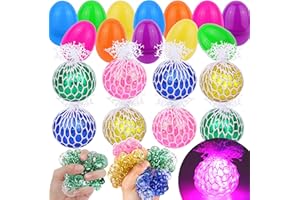 HIPYGYM 12 Pack Easter Egg Filled with 12 Light Up Fidget Stress Balls, Squeeze Stress Relief Toys Filled Easter Eggs Hunts Party Favors, Easter Basket Stuffers for Kids Toddler Teens Boys Girls