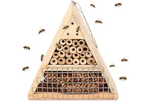 DIAOTEC Mason Bee House - Handmade USA Natural Elderberry Bee Hotel - Bee Hive Attracts Peaceful Bee Pollinators to Enhance Garden Productivity