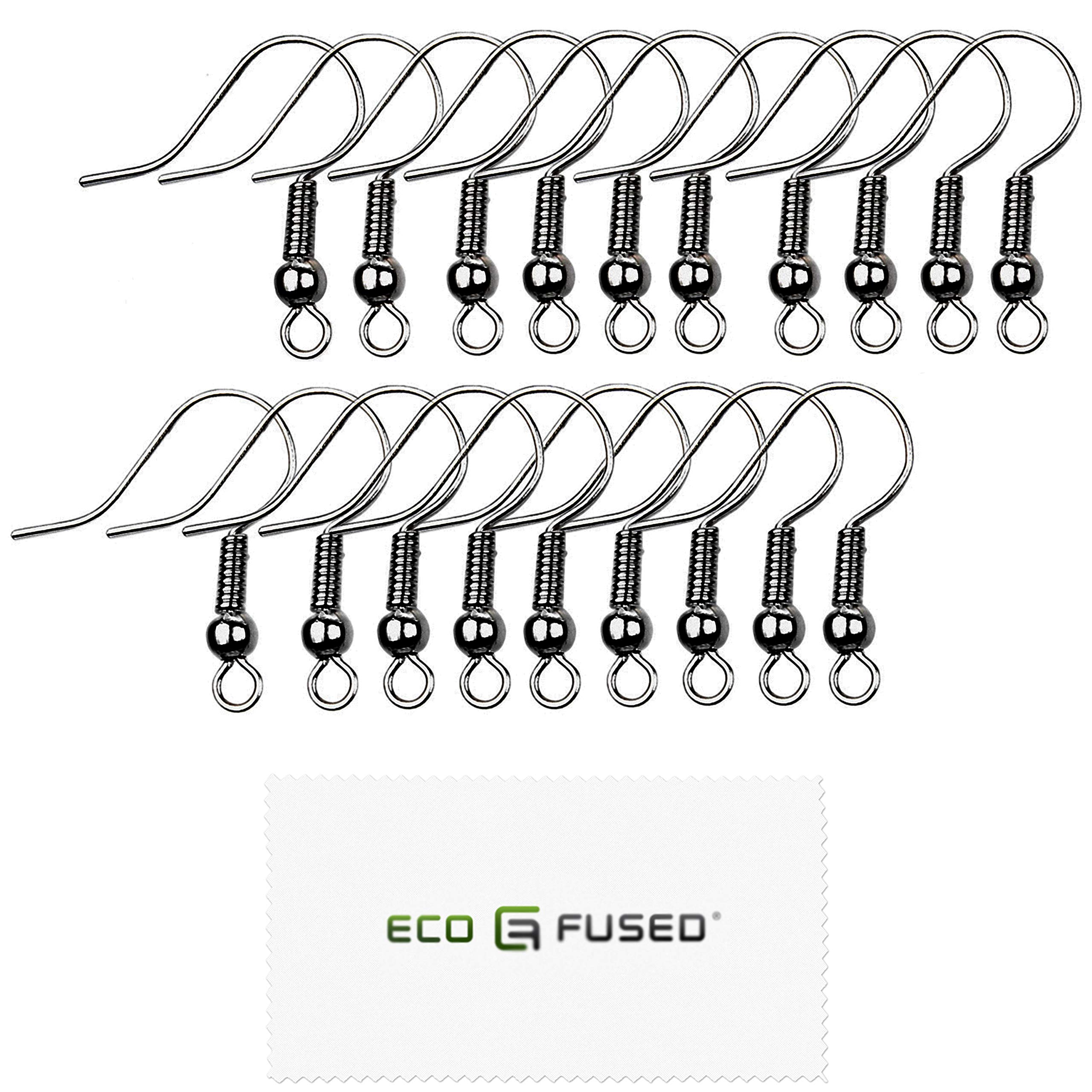 Eco-Fused 18mm Earring Hooks - 200 pcs - Coil and Ball Style Nickel-Free Ear Wires - Dark Gray - Hypo-Allergenic Plated Steel - Great for Jewelry Making, DIY Earrings