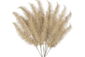 8 Pcs Christmas Tree Picks and Sprays Champagne Glitter Christmas Picks 28" Christmas Glitter Feathers Leaves Stems for Chris