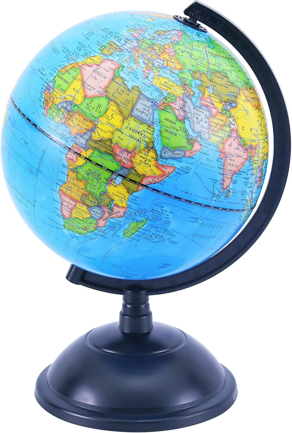 Mappamondo Antico EXERZ 10cm Con Base Legno - Mappa In Inglese, Azzurro Pallido, Decorativo Ed Educativo