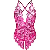 Donnalla Women's One Piece Teddy Plunging Lace Bodysuit Elegant Honeymoon Lingerie