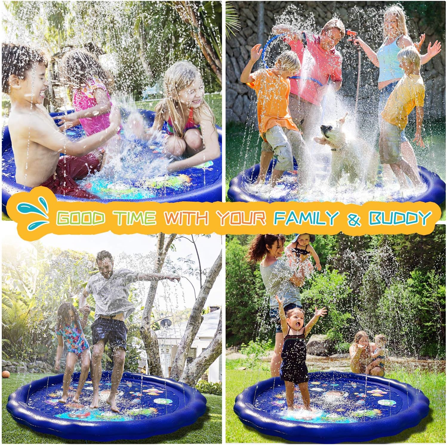 Splash Pad Sprinkler for Kids, 68'' Kids Toys Sprinklers for Outside Backyard 3-in-1 Water Toys Gifts Baby Kiddie Pools Outdoor Games Play Mat Water Sprinkler for Toddlers Kids Stocking Stuffers: Toys & Games