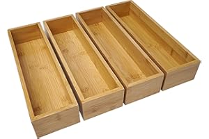 Aviboo Cabinet Drawer Organizer and Storage Tray Box Dividers Set Made of Bamboo Wood, Multipurpose Holder for Craft, Sewing, Office, Bathroom, Kitchen (4, 3.2x11.8x2.2 inch)
