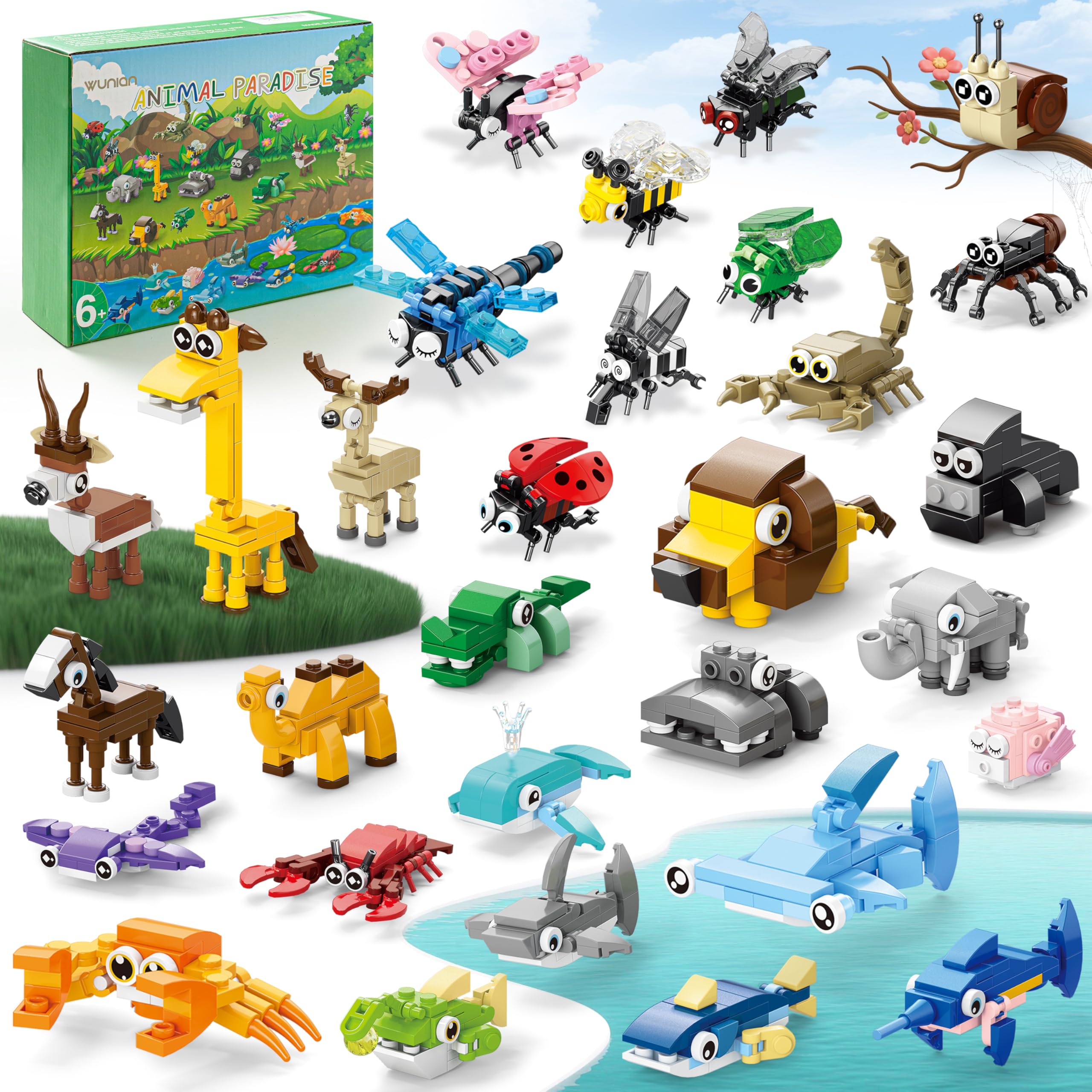 WuNian 30 Packs Party Favors for Kids, 888 PCS Animal Building Blocks Mini Sets Party Favors for Goodie Bags Stuffers Classroom Prizes Return Gifts Easter Bulk Gifts for Boys Girls Student Ages 6+