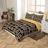Loussiesd Grid Duvet Cover Set Single Black Gold Lattice Microfiber 2 Pcs view 3