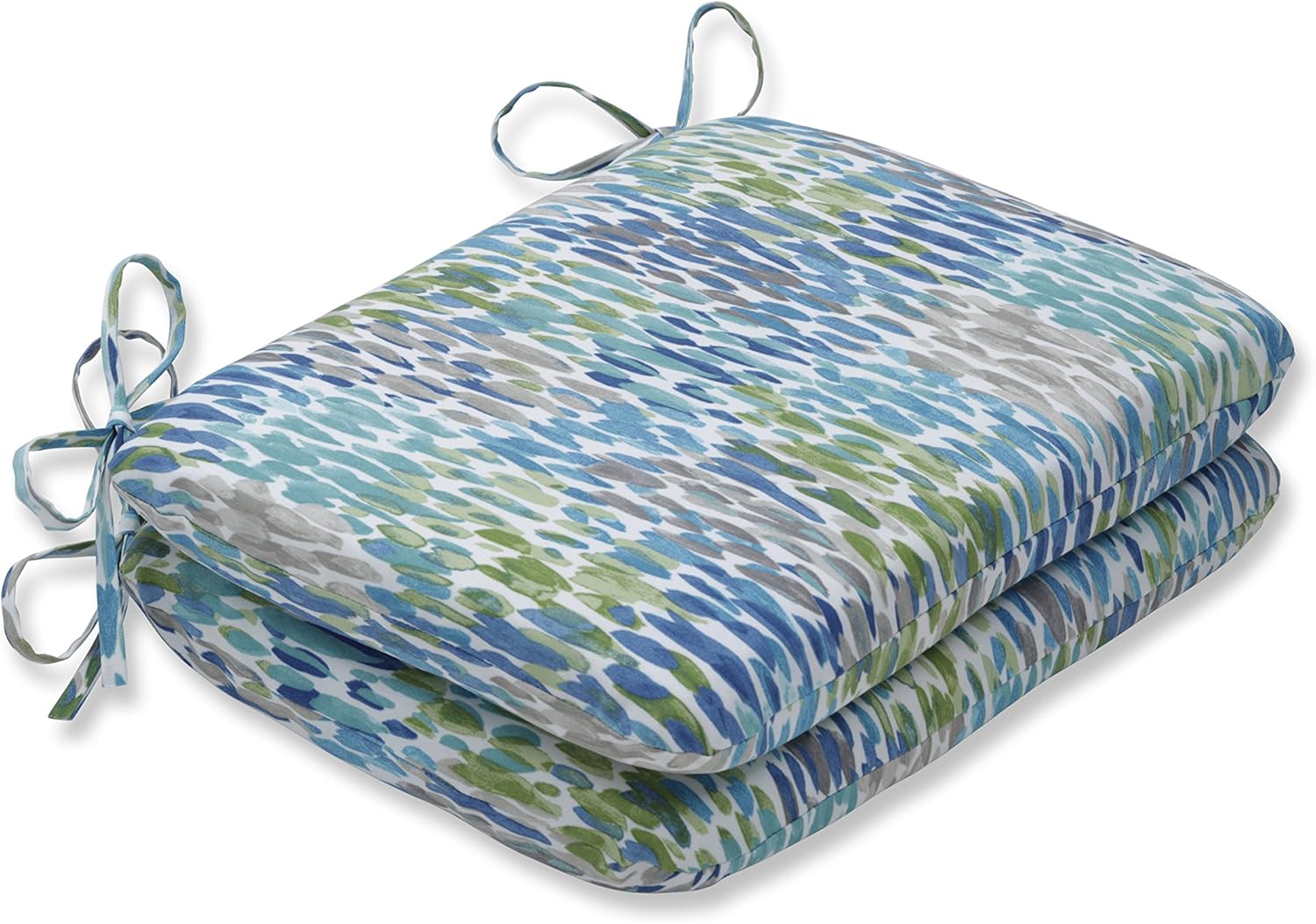 Pillow Perfect Outdoor/Indoor Make It Rain Cerulean Round Corner Seat Cushions, 18.5