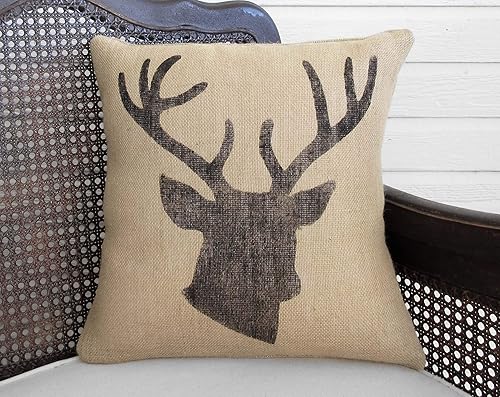 Amazon Com Deer Stag Head Burlap Pillow 16x16 Insert Included