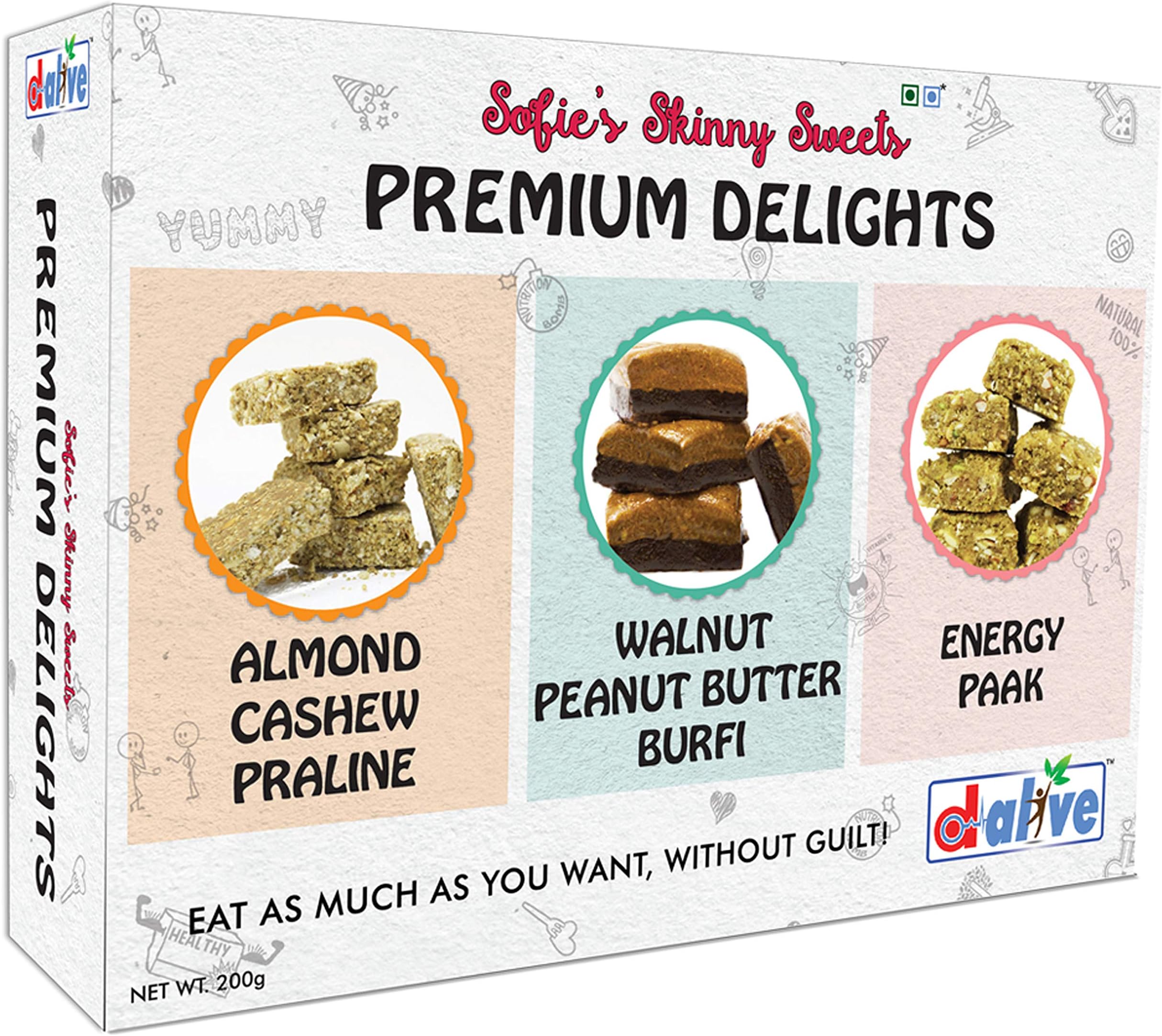 d alive Premium Delights - Nutrient-Rich & Healthy Indian Sweets - 200g (3 Varieties, Total 6 Servings)