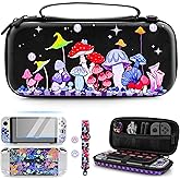 RHOTALL Colorful Mushrooms Carrying Case for Nintendo Switch OLED,8 in 1 Accessories Kit Set Travel Carry Case with Cute Hard Shell Protective Cover,Screen protector, Strap,2 Thumb Caps