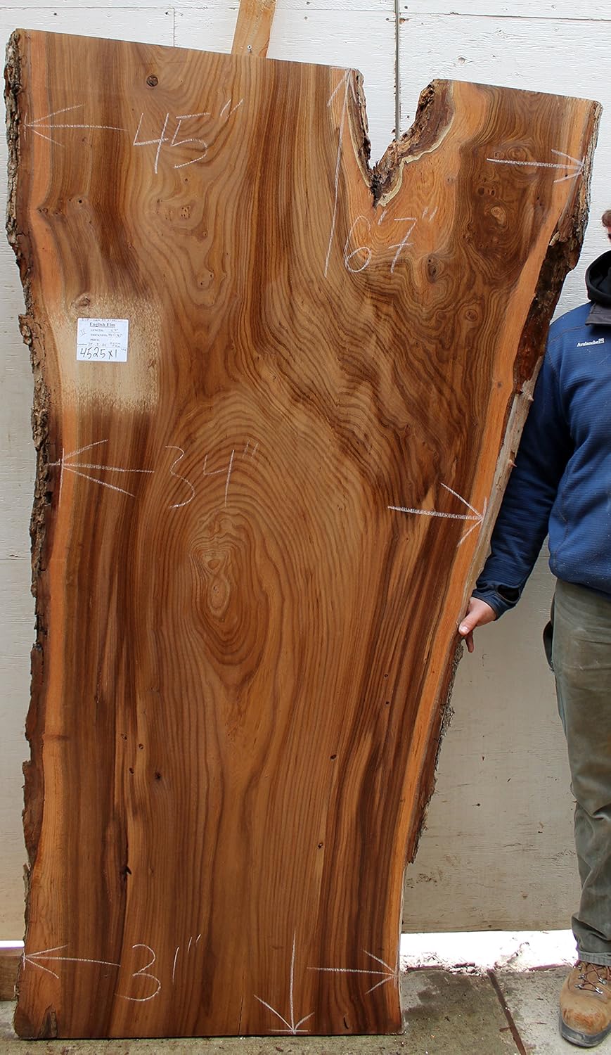 English Elm Wood Slab Natural Live Edge Wide Wooden Countertop