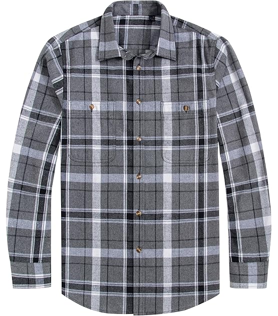 Men's Flannel Plaid Shirts Long Sleeve Regular Fit Casual Button Down Shirt