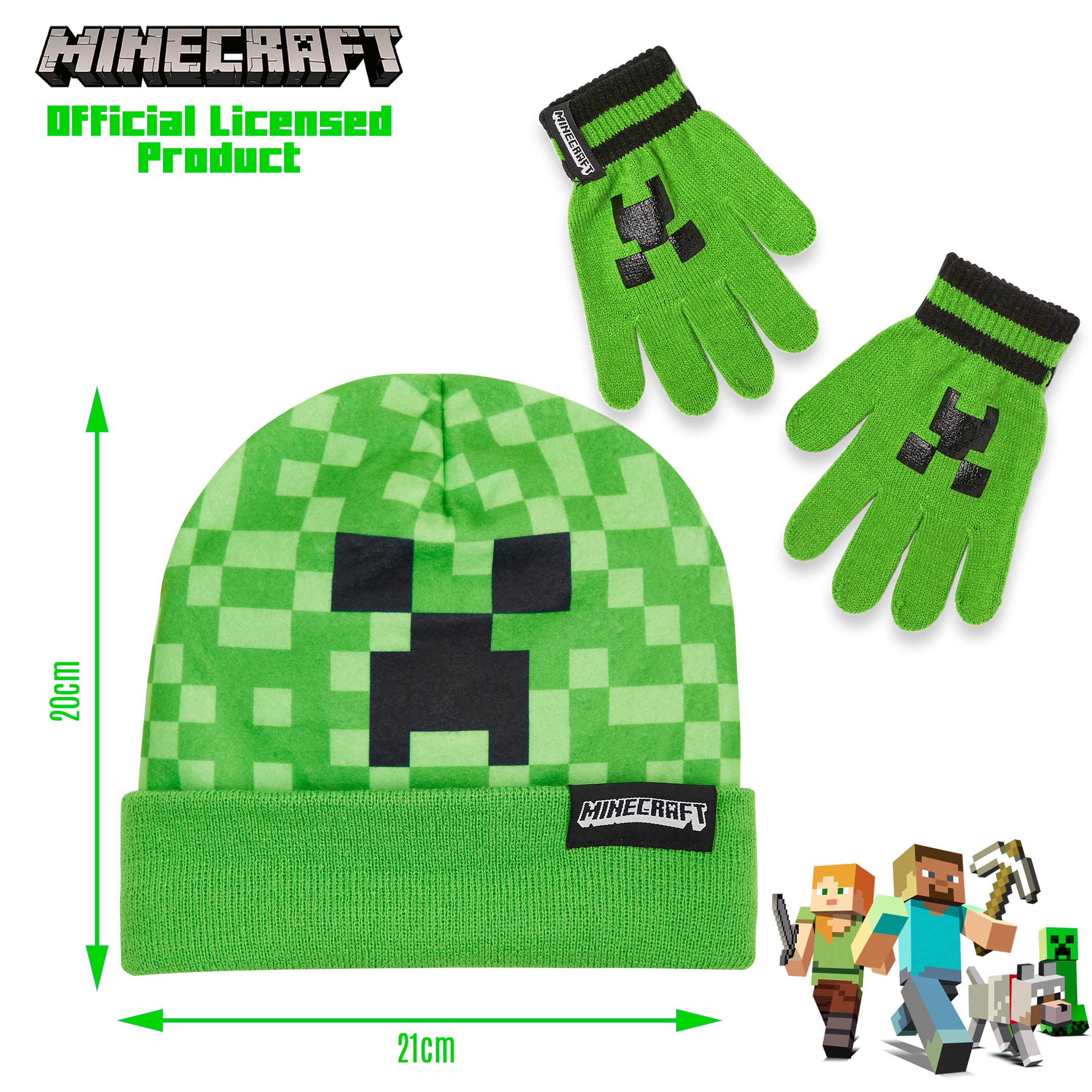 Minecraft Boys Winter Set, 6–14 Yrs, 3Pc Beanie Scarf Gloves, 2Pc Knit Cap Mitts, 1 Pc Bucket Hat|Beanie Gifts for Boys