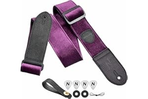 Nefelibata Guitar Strap,Double Full-Grain Leather Ends,Vintage Velvet Strap/FREE BONUS-4 Picks+Strap Locks+Strap Button,Gift For Bass,Electric&Acoustic Guitars(Vintage Charming Purple)
