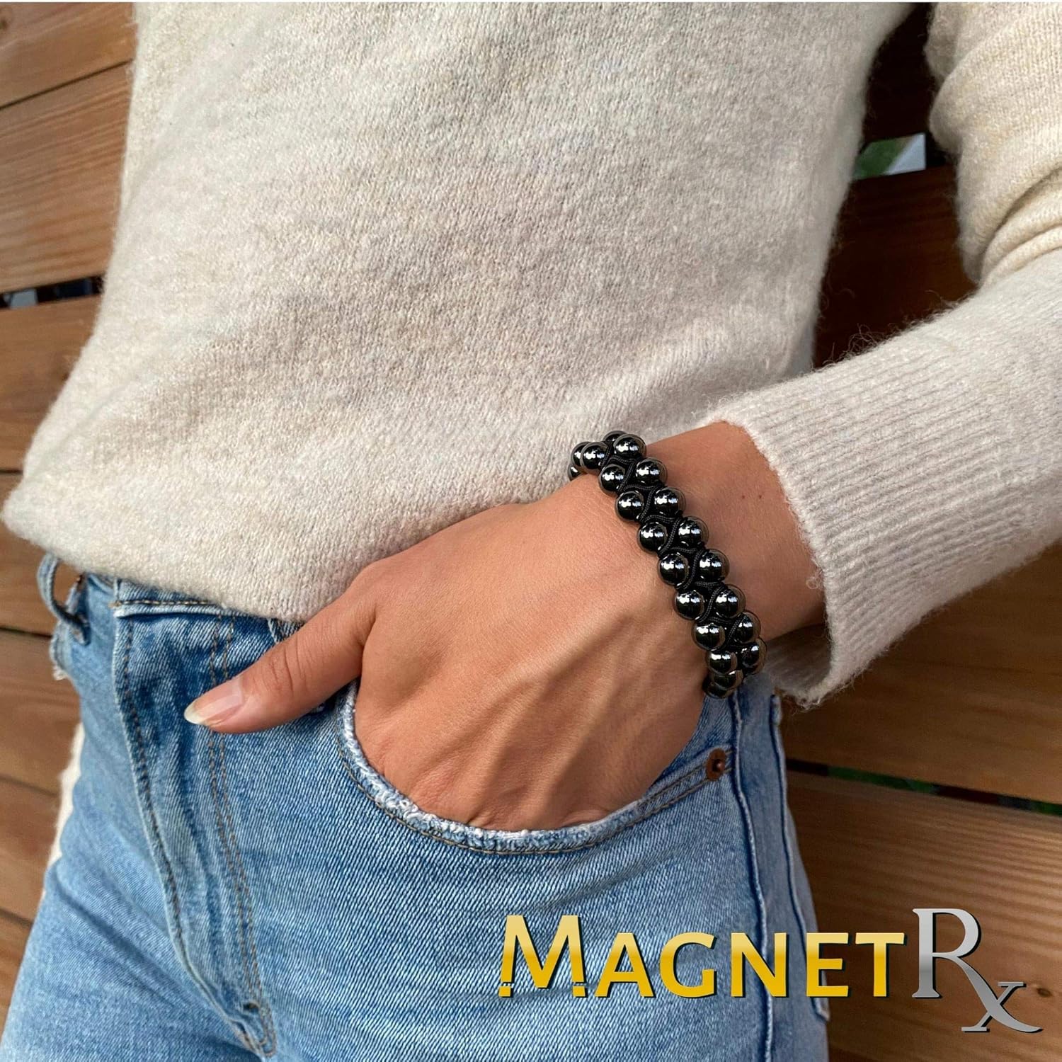 MagnetRX® Hematite Magnetic Therapy Bracelet - MAX Strength Natural Pain Relief and Healing Stones - Beaded Magnetic Hematite Bracelets (Double Strength 8mm): Health & Personal Care
