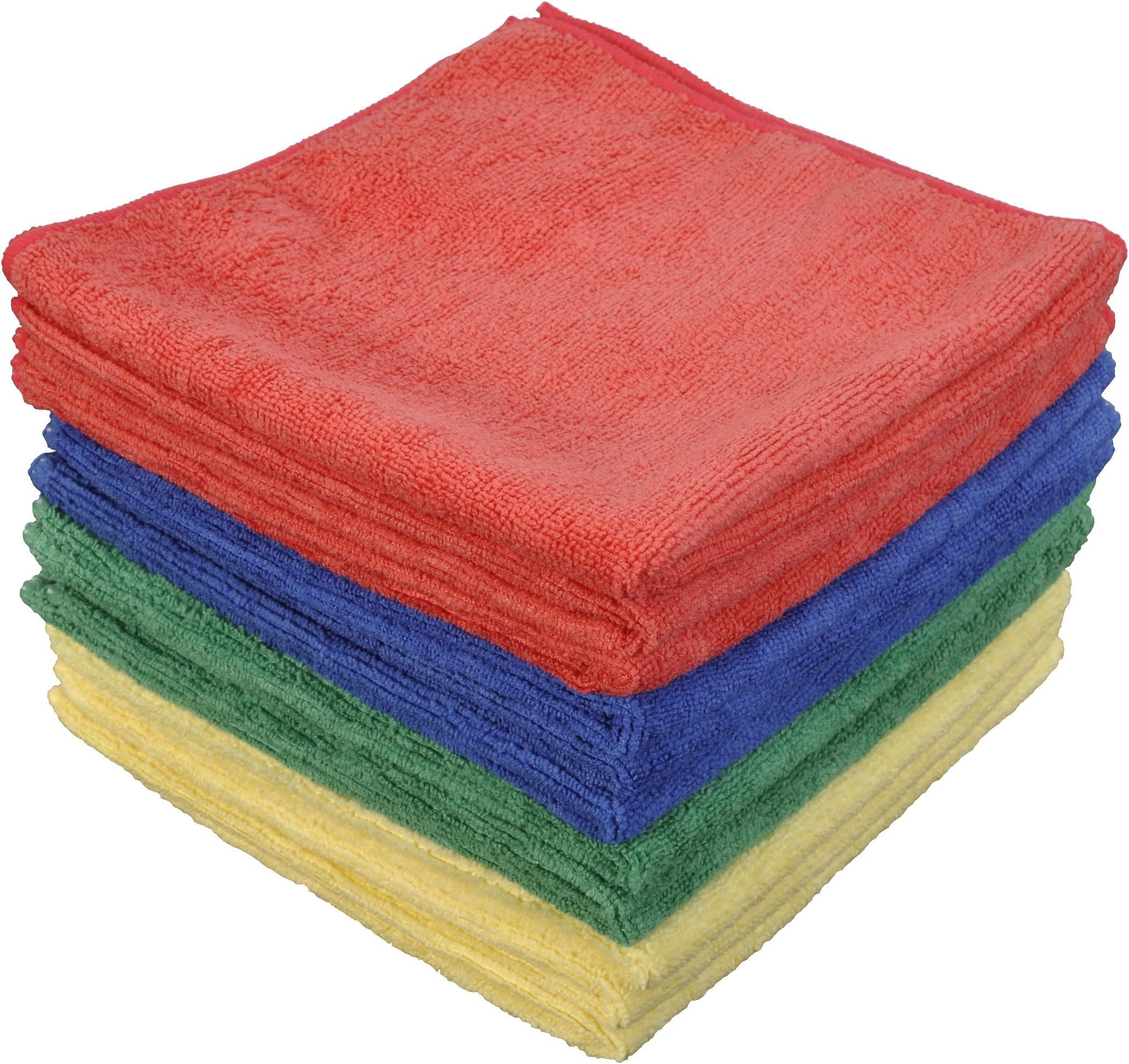CleanAide Eurow Microfiber Commercial Towels 16 x 16 Inches 300 GSM 12-pack 4 colors