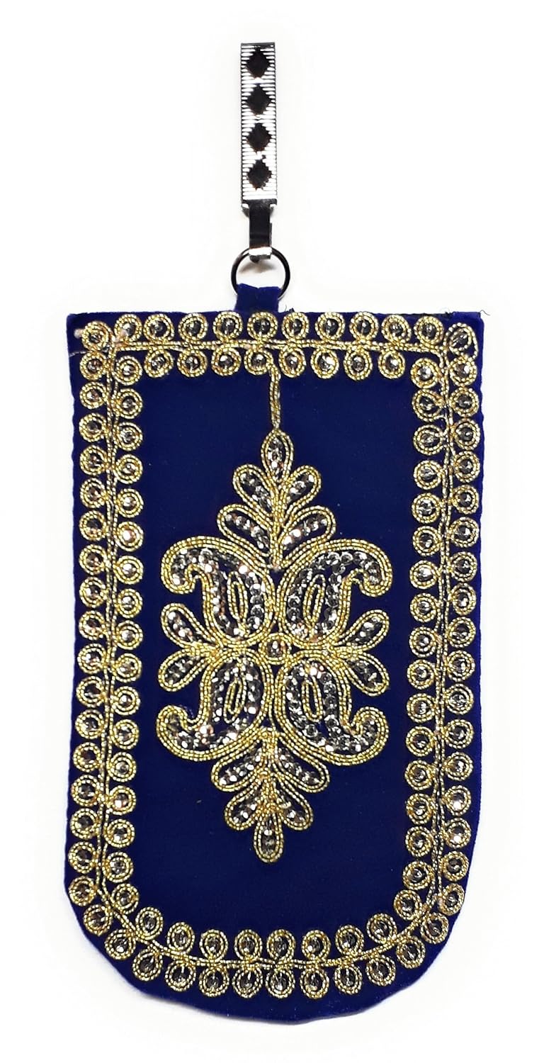embroidered velvet zari mobile pouch with waist clip/drawstring for girls/women