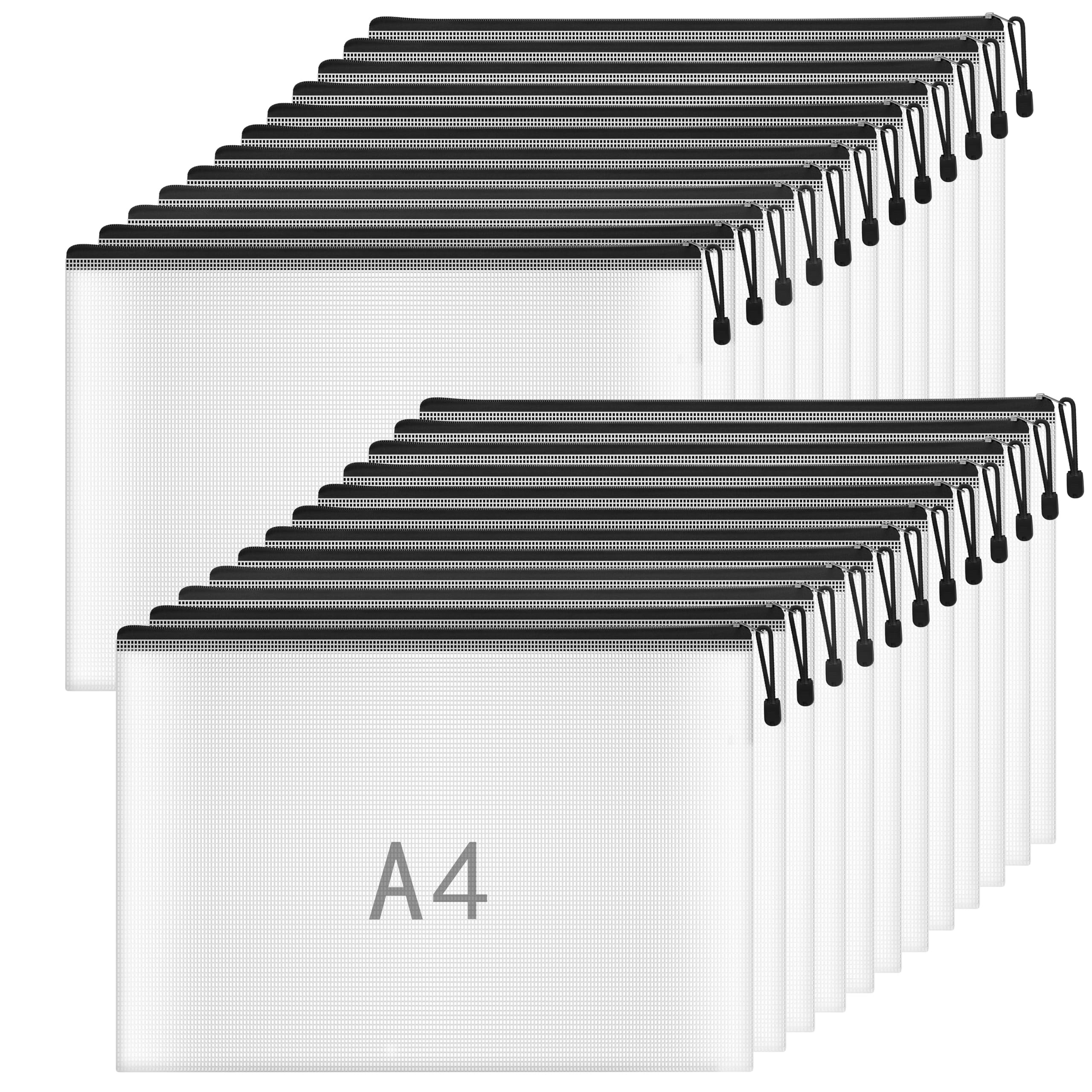 Plastic Wallets A4 Zip Wallets Ziplock Bags Zip Folder Zipper Bag A4 Folders Document Wallet (Black, 24pcs)