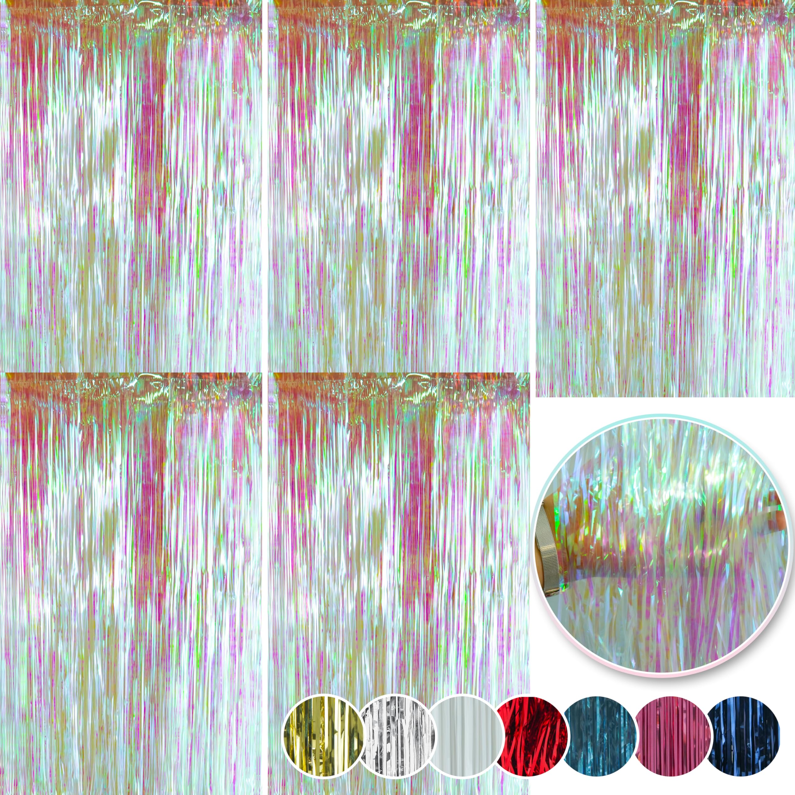 SRVertex SRV Hub® Pack of 5 Christmas Lametta Strands Angel Hair Xmas Tree Decoration, Holographic Foil Hanging Decoration for Wall or Window Size - 1.2M (Iridescent Foil Lametta)