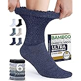 Pembrook Diabetic Socks for Women - 6 Pairs Cable Knit Viscose Bamboo Socks Woman, Non-Binding Top, Moisture-Wicking