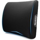 Brookstone BK1209 - Luxurious Lumbar Support Pillow for Car or Office Chair, Back Cushion with Premium Grade Memory Foam, Breathable and Washable Cover, Adjustable Strap