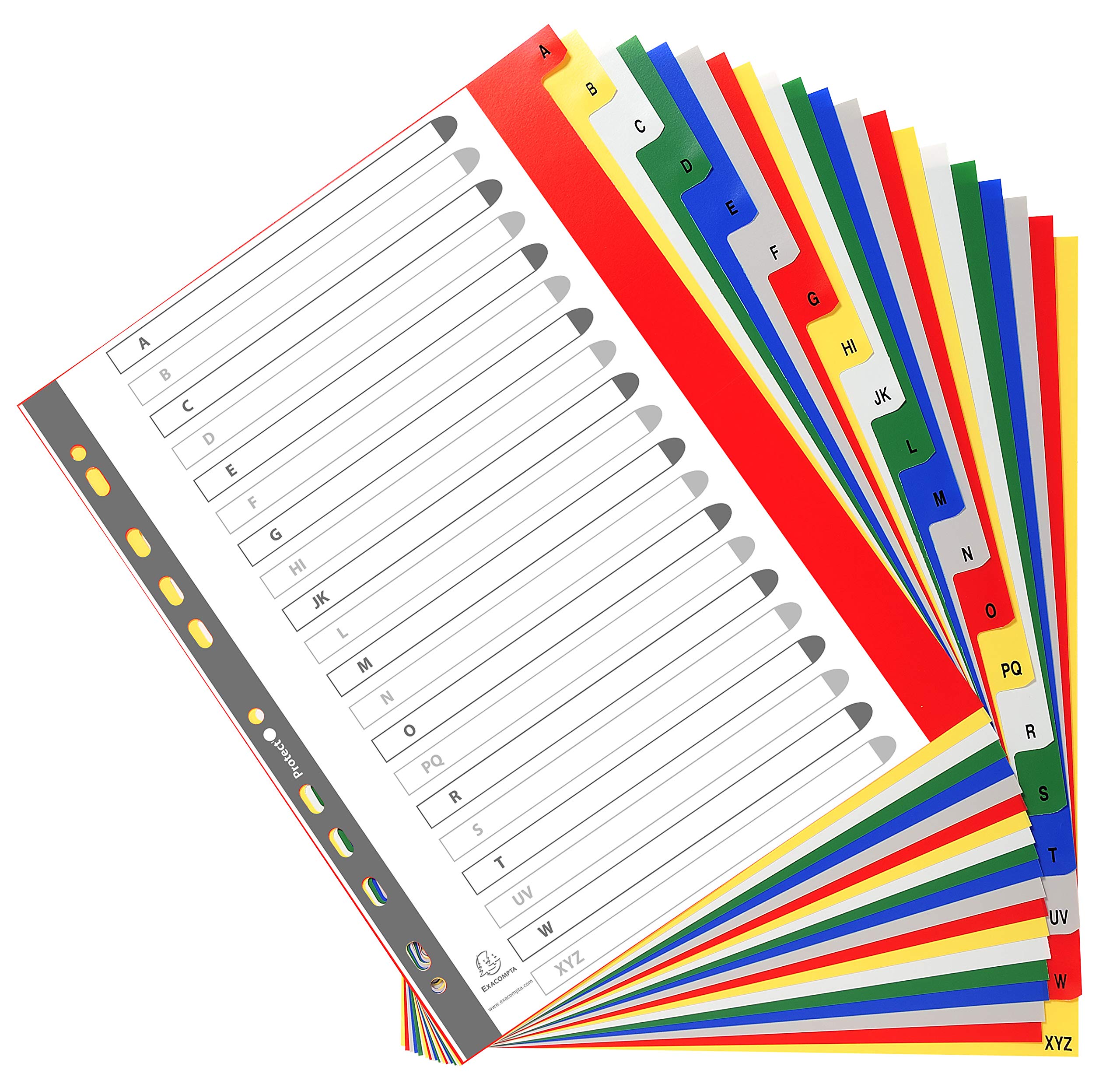 Exacompta - Ref 90E - PP Printed Indices - For Use With A4+ Documents, 0.1mm Polypropylene, Pre-Punched, Soft & Tear Resistant - 20 Divider Parts (A-Z) - White With Coloured Tabs