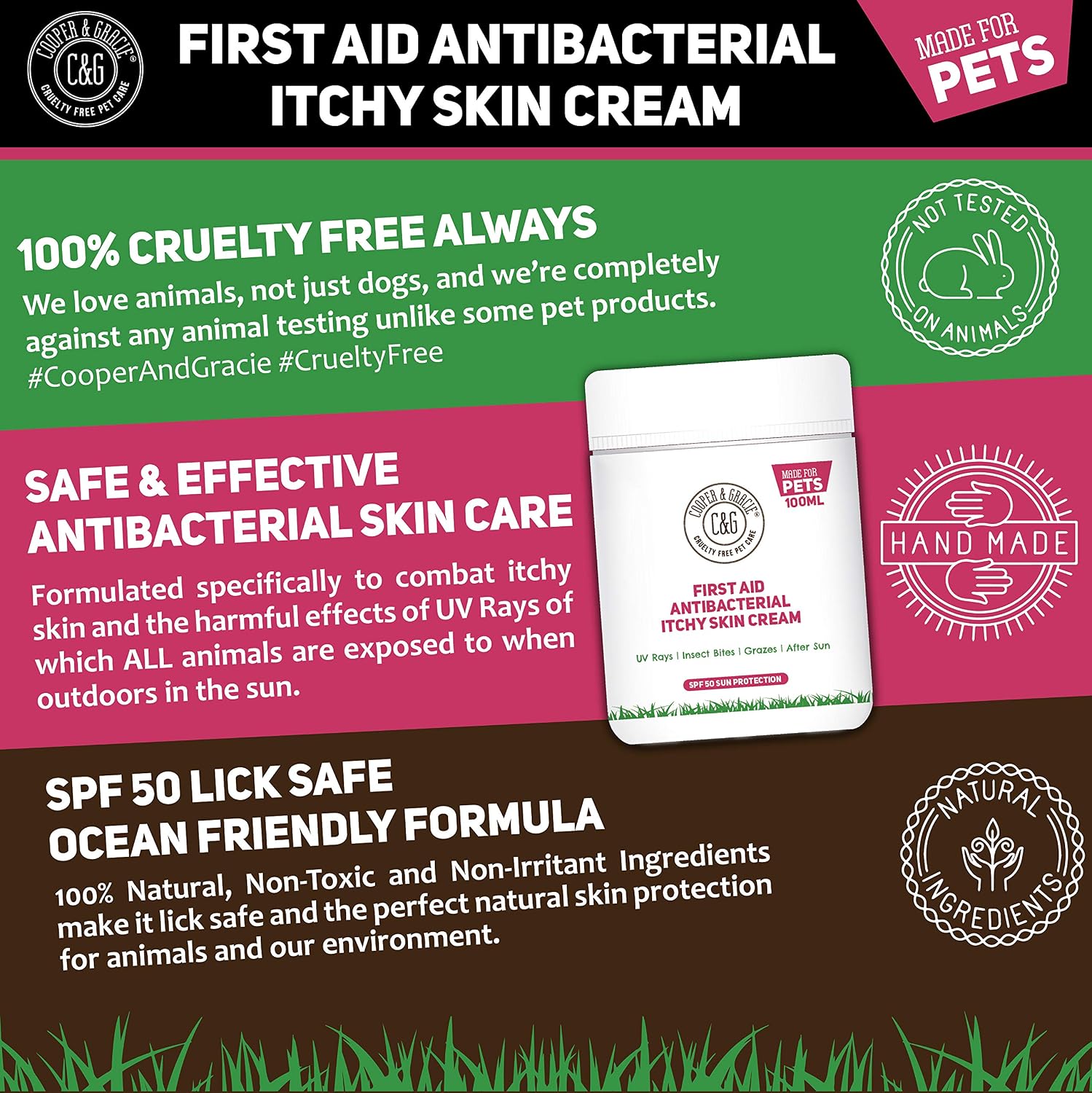 C&G Pets First Aid Antibacterial Itchy Skin Cream with SPF 50, White, 100 ml (Pack of 1) - Image 4
