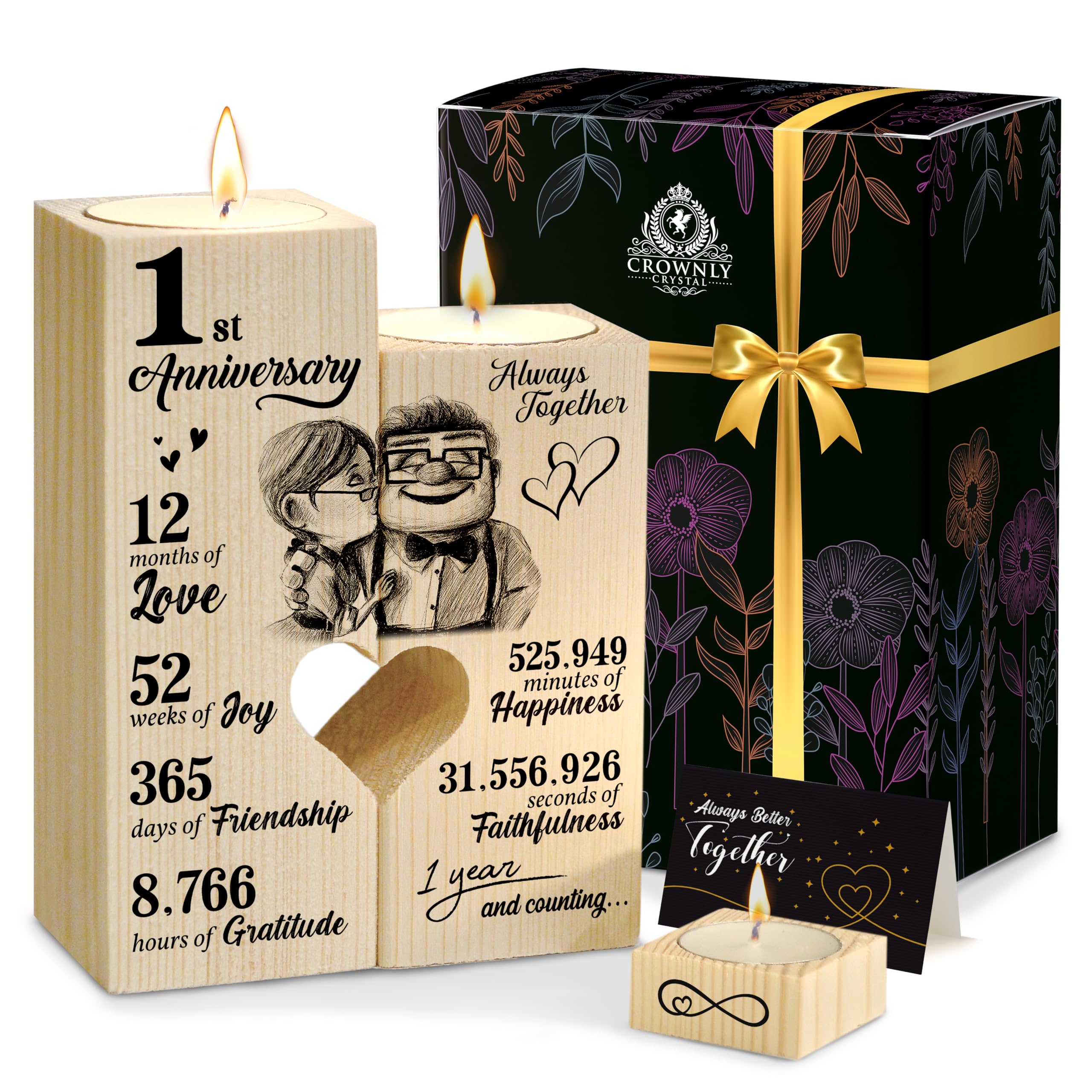 CROWNLY® 1st Wedding Anniversary Personalised Gifts for Couples Candle Holders for Boyfriends His and Hers Gifts for Husband Couples for Him and Her Presents for Girlfriend