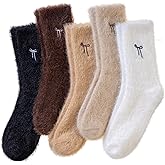 Velice Fuzzy Socks For Women Fluffy Cozy Slipper Pink Heart Bow Warm Winter Home Sleeping Thick Comfy Socks 5 Pairs