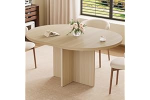43.3''-59'' Extendable Round Dining Table for 4-8, Modern Kitchen Oval Dining Table with Removable Leaves, Dinner Table for D