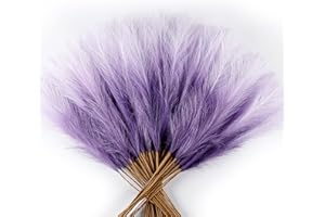 Acfruits 60Pcs Purple Gradient Faux Pampas Grass Decor, 21.7" Pompas Grass Flower Arrangement and Vase Filler for Boho Home Wedding Decoration